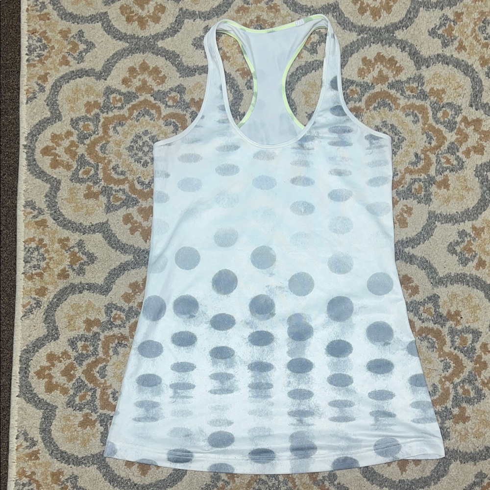 Lululemon white Luon racerback tank top with grey dots